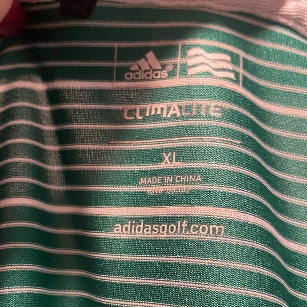 Mens Adidas Climalite Polo XL Green Stripe Performance Golf Shirt